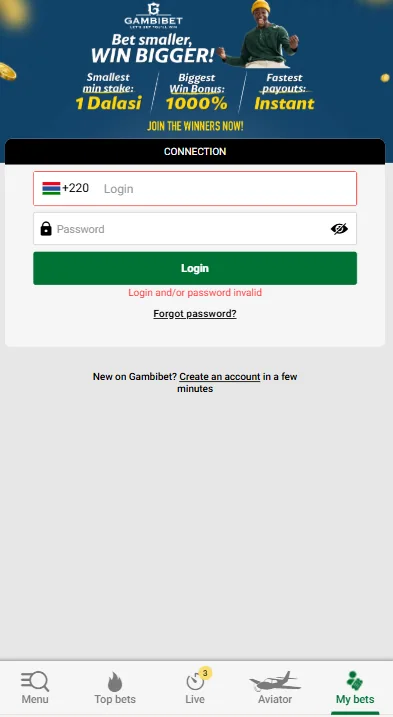 Gambibet Login Form